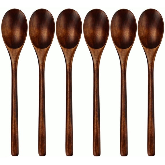 Wooden Spoons, Wood Spoons for Eating, 6 Pieces Japanese Natural Plant Ellipse Wooden Ladle Spoon Set for Cooking Mixing Stirring Honey Tea Soda Dessert Coconut Bowl Nonstick Pots Kitchen,FDA Approved