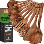Wooden Spoons for Cooking, 10 Pcs Wooden Cooking Utensils Set   Wooden Utensil Set for Nonstick Pans & Cookware