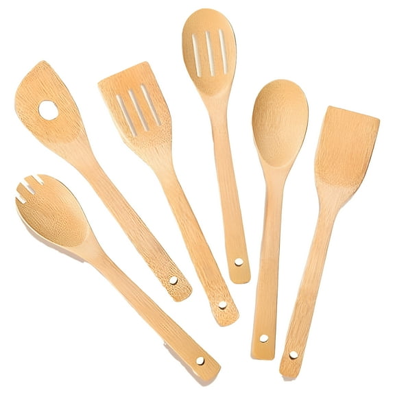 Wooden Spoons for Cooking 6-Piece Bamboo Utensil Set Apartment Essentials Wood Spatula Spoon Nonstick Kitchen Utensil Set