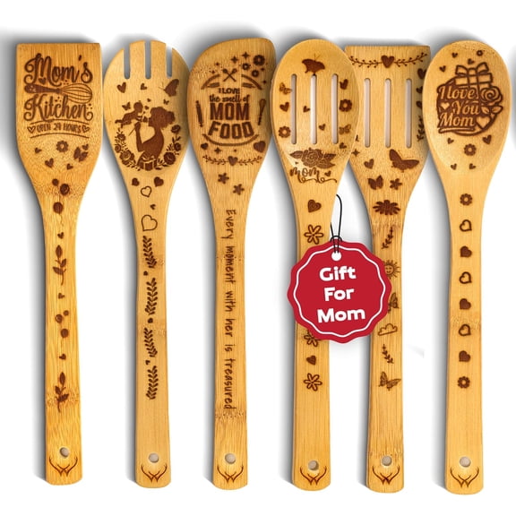 Wooden Spoons for Cooking - 6-Piece Wooden Utensil Set with Spatulas & Spoons, Heat-Resistant, Eco-Friendly Kitchen Utensils for Non-Stick Cookware