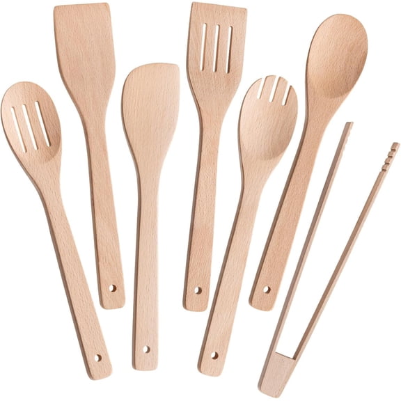 Wooden Spoons for Cooking 7-, Kitchen Nonstick Cooking Utensils Set, Durability Wooden Spatula Spoon for Everyday Use, Light Yellow