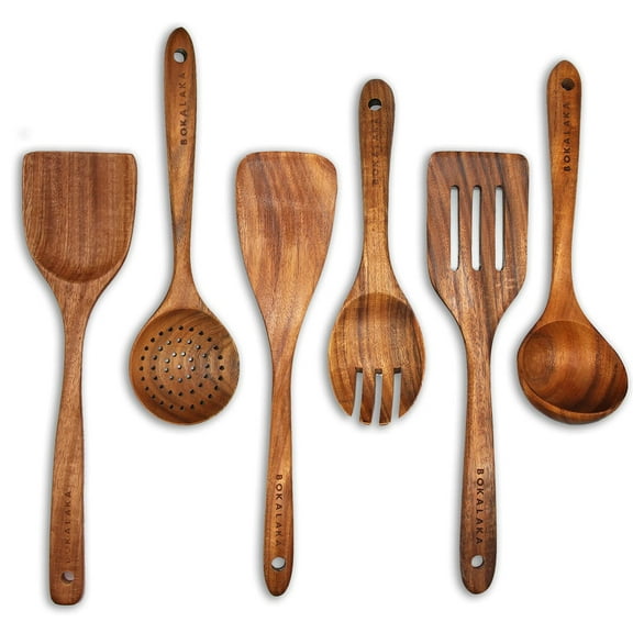 Wooden Spoons for Cooking, Teak Wooden Kitchen Utensils Set Wooden Cooking Utensils 6Pcs Wooden Spatulas Wooden Utensils for Cooking