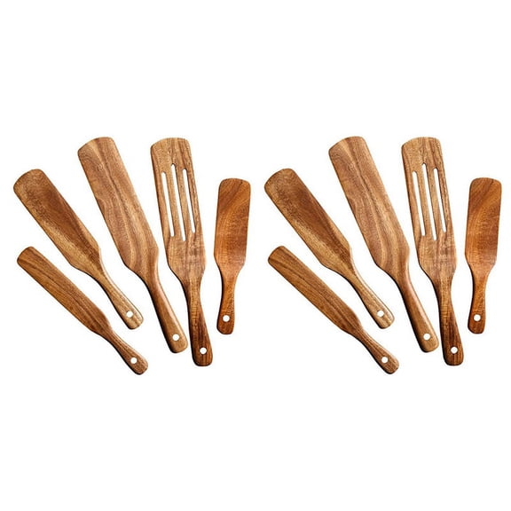 Wooden Spurtles Set(10Pcs) - Non Stick Cookware for Stirring & Mixing