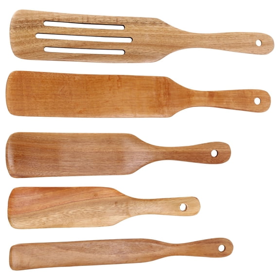 Wooden Spurtles Set (5Pcs) - Teak Wood Kitchen Tools Set - Heat Non Stick Wood Cookware for Stirring & Mixing
