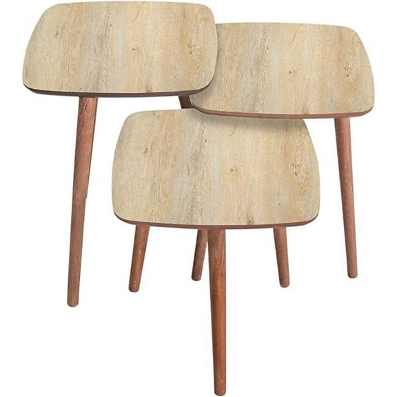 Wooden Square Coffee Table Oak, Modern 3-Piece MDF Tables Set, Turkish Tables, for Apartment Bedroom Living Room Corridor Balcony Room Decor