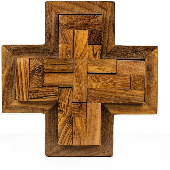 Wooden Square Cross Sequential Puzzle