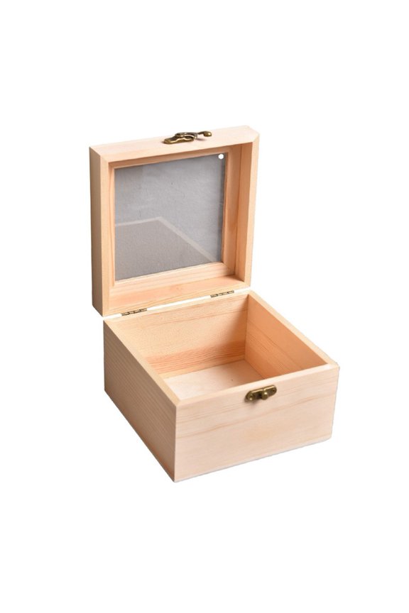 Wooden Square Hinged Storage Box for Craft, Jewelry, and Keepsakes