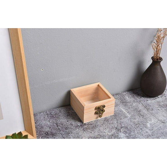 Wooden Square Hinged Storage Boxes Craft Gift Storage Container Dust Jewelry Box