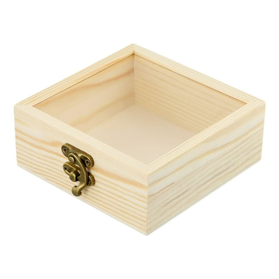 Wooden Square Hinged Storage Boxes Craft Storage Container Dust Jewelry Box 12*12*5Cm