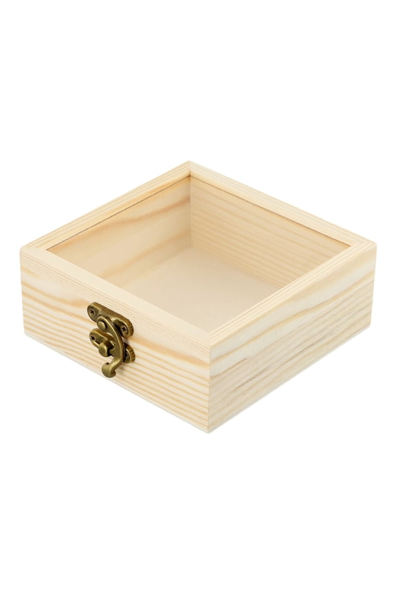 Wooden Square Hinged Storage Boxes Craft Storage Container Dust Jewelry Box 12*12*8.5Cm