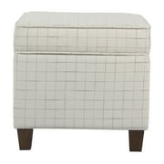 Wooden Square Ottoman with Grid Patterned Fabric Upholstery and Hidden Storage Beige and Brown - Saltoro Sherpi