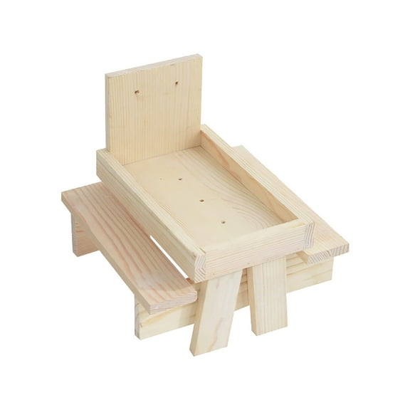 Wooden Squirrel Feeder, Mini Picnic Table Style Feeding Station for Outdoor Garden, Solid Wood Construction, Attracts Squirrels, Easy to Install on Tree or Post, 21x18x18cm