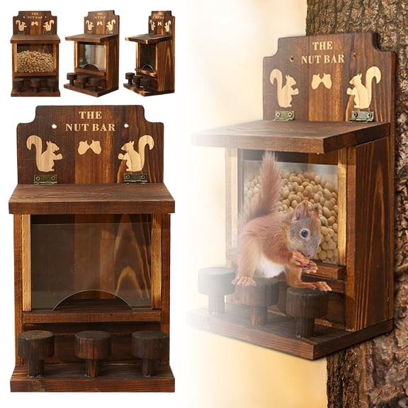 Wooden Squirrel Feeder With Cup Lift Up Lid Station For Backyard And Garden Automatic Feeding Solution