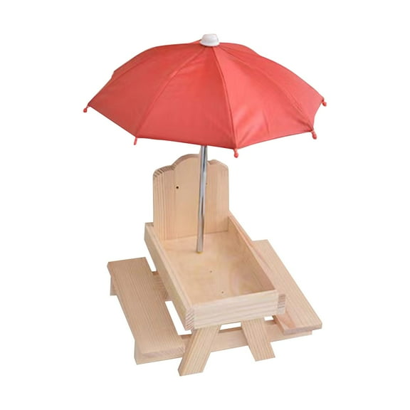 Wooden Squirrel Picnic Table Feeder Outdoor Hanging Feeding Station with Corn Cob Holder, Weatherproof Squirrel Feeder for Yard and Tree, Fun for Wildlife Lovers(B)