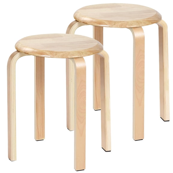 Wooden Stackable Stool  Portable Barstools With Round Top Anti Slip Felt Pad For Dinning Living Room Class 11.8''lx11.8''wx16.5''h 2-pack