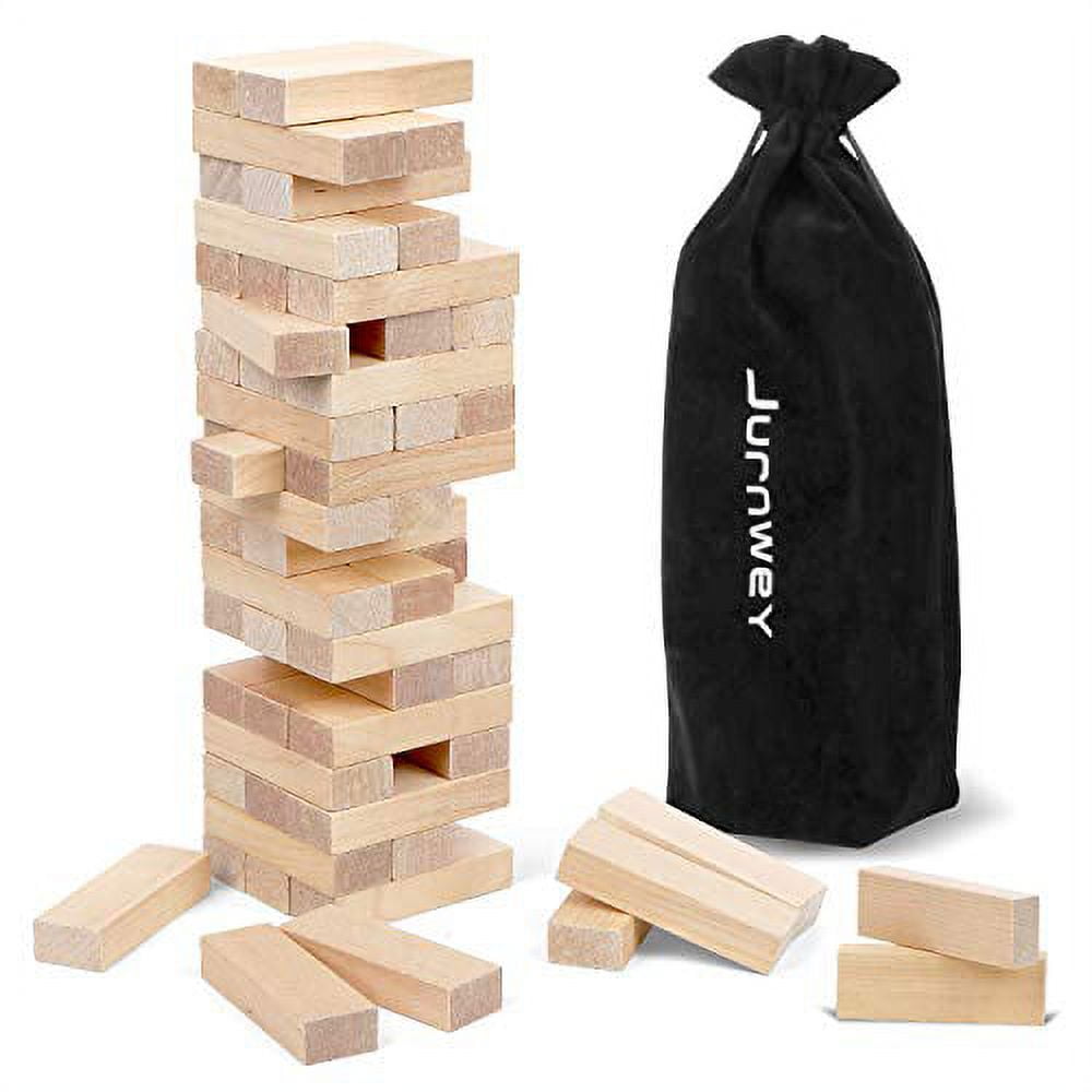 Wooden Stacking Blocks&Tumble Tower Game Classic Game 54 Pcs Jurnwey,Premium  Pine Wood,with Heavy-Duty Carry Bag Classic Wood Blocks Stack Outdoor Games  Floor Game for Kids and Adults 