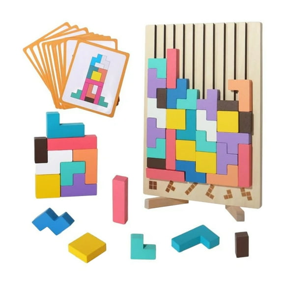 Wooden Stacking Puzzle Toy ,Wooden Blocks Puzzle Brain Teasers Toy Tangram Jigsaw Intelligence Colorful 3D Russian Blocks Game STEM Montessori Educational Gift for Kids