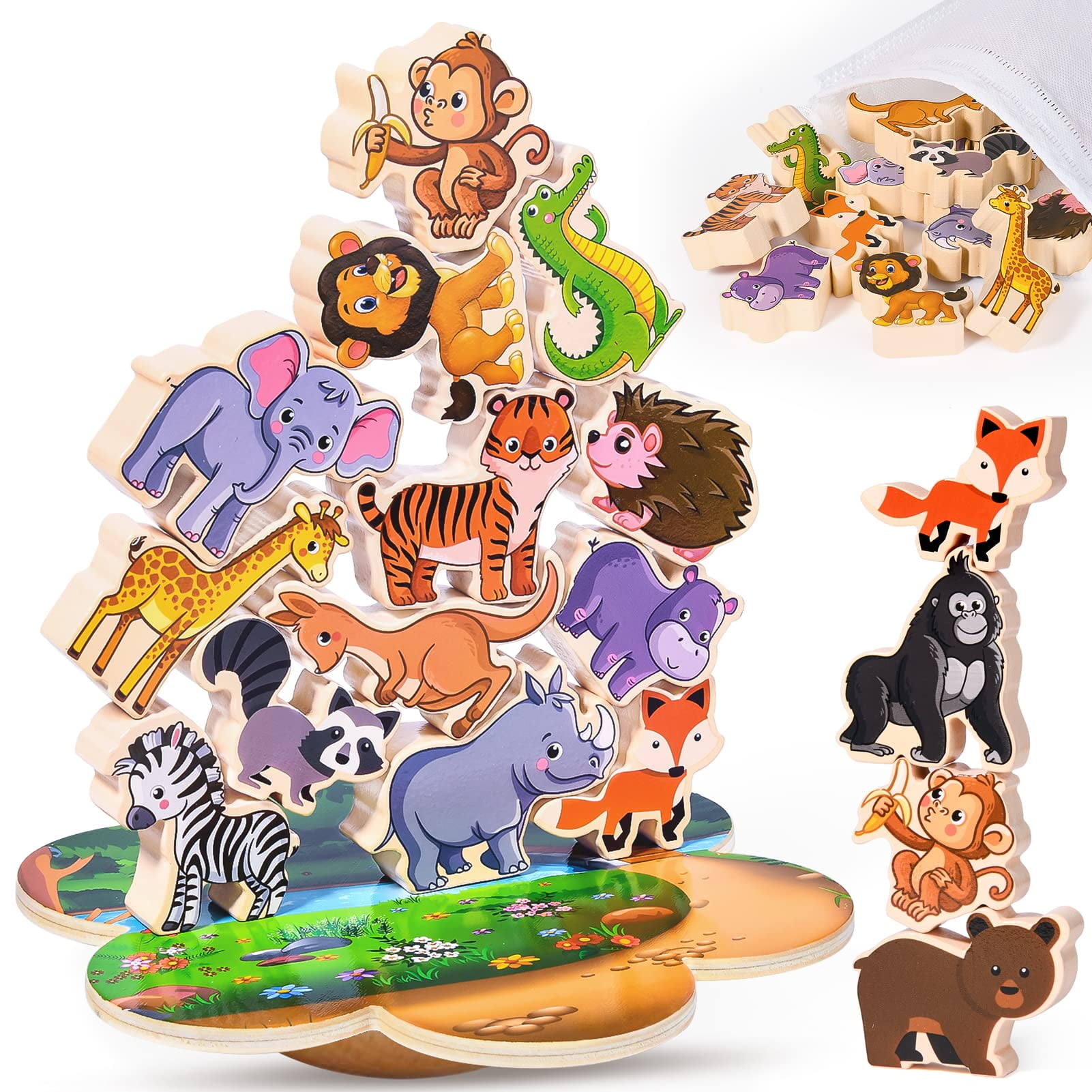 Wooden Stacking Toys Animal Stacking Blocks for Toddlers Fine Motor