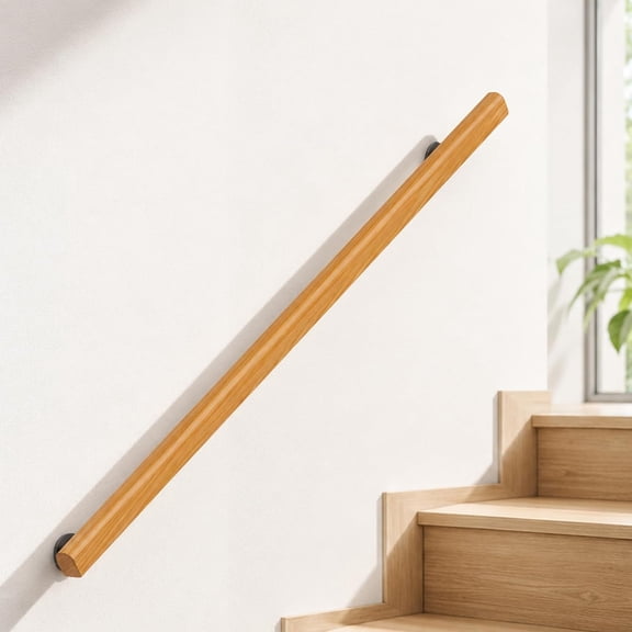 Wooden Stair Handrail, Single Piece Handrails, Complete Kit with Metal Bracket, Safety Anti-Slip Wall Stair Rail for Indoor Elderly Children, for Bars Lofts Kindergarten Guardrail Corridor(4ft)