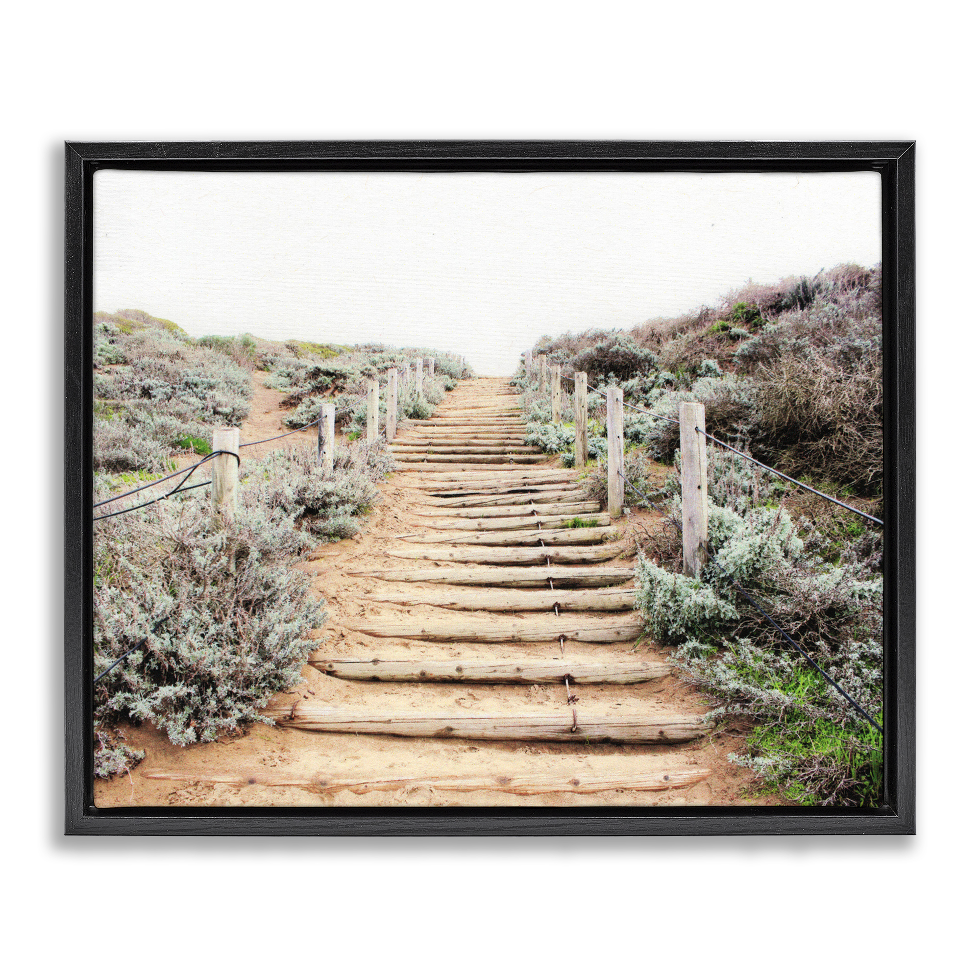 Wooden Stairway to Heaven Black Framed Floater Canvas Wall Art, design by Leah Noel Art