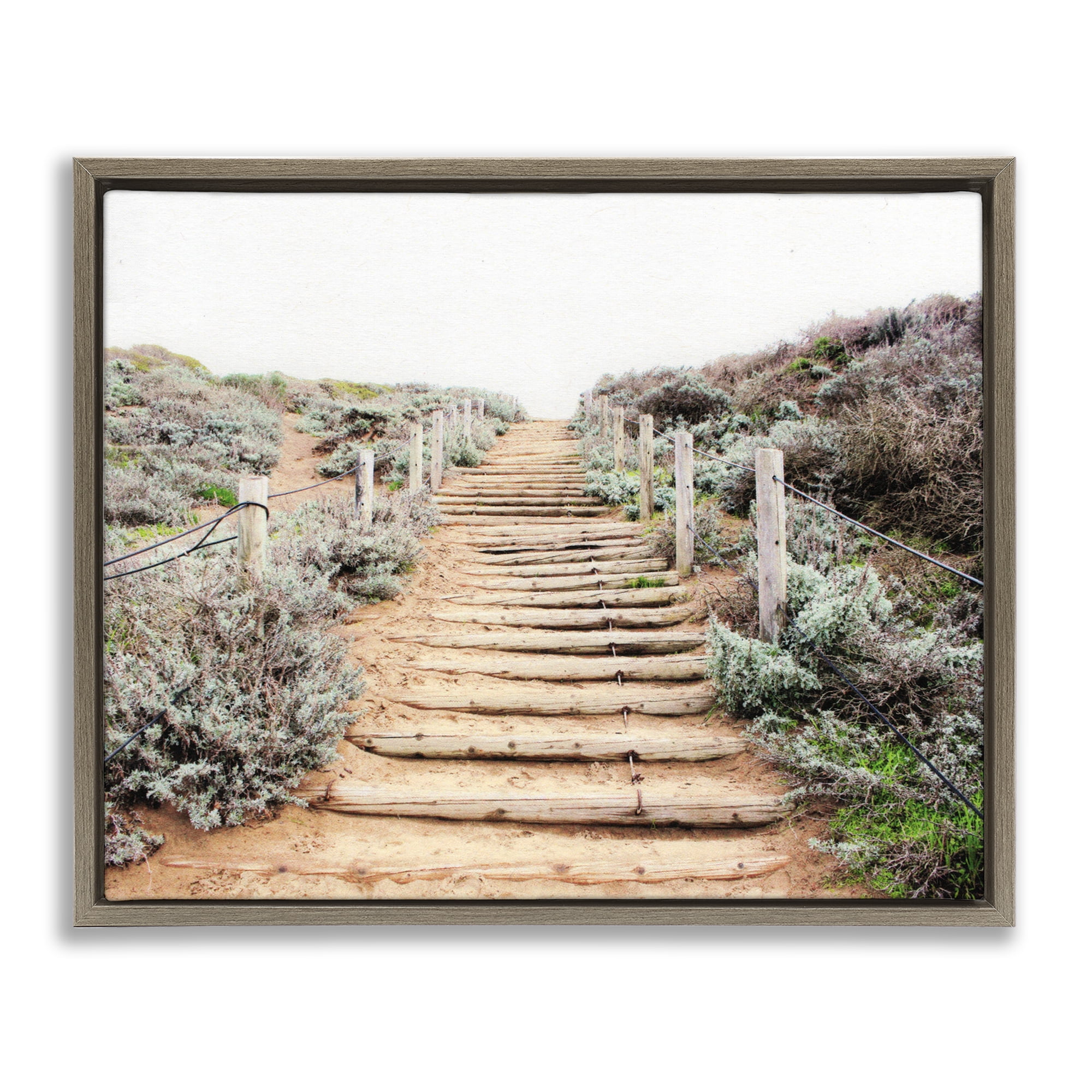 Wooden Stairway to Heaven Brown Framed Floater Canvas Wall Art, design by Leah Noel Art