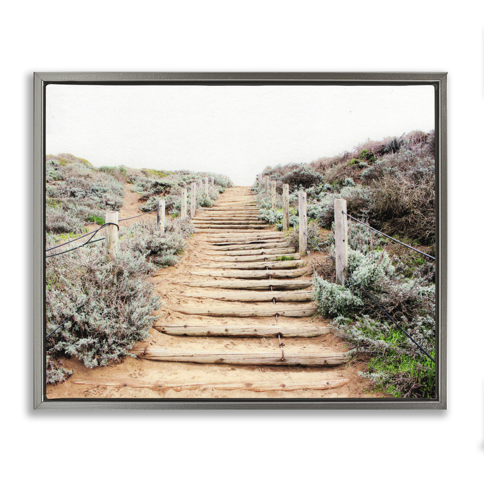 Wooden Stairway to Heaven Gray Framed Floater Canvas Wall Art, design by Leah Noel Art