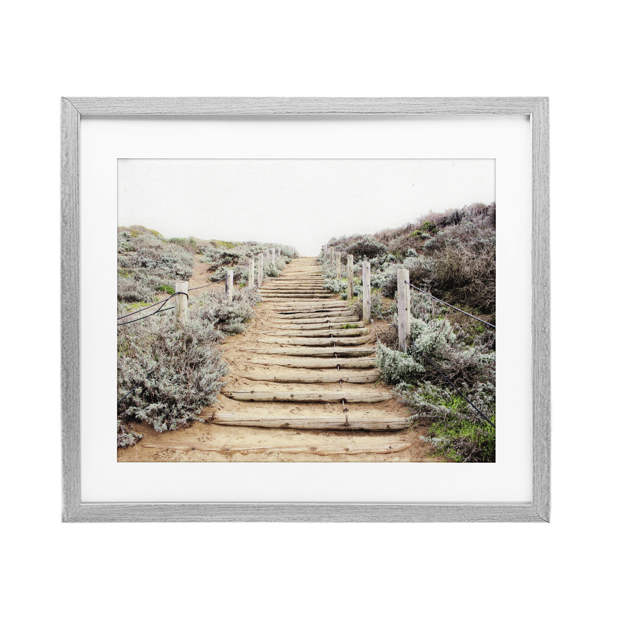 Wooden Stairway to Heaven Gray Framed Print Under Glass, design by Leah Noel Art