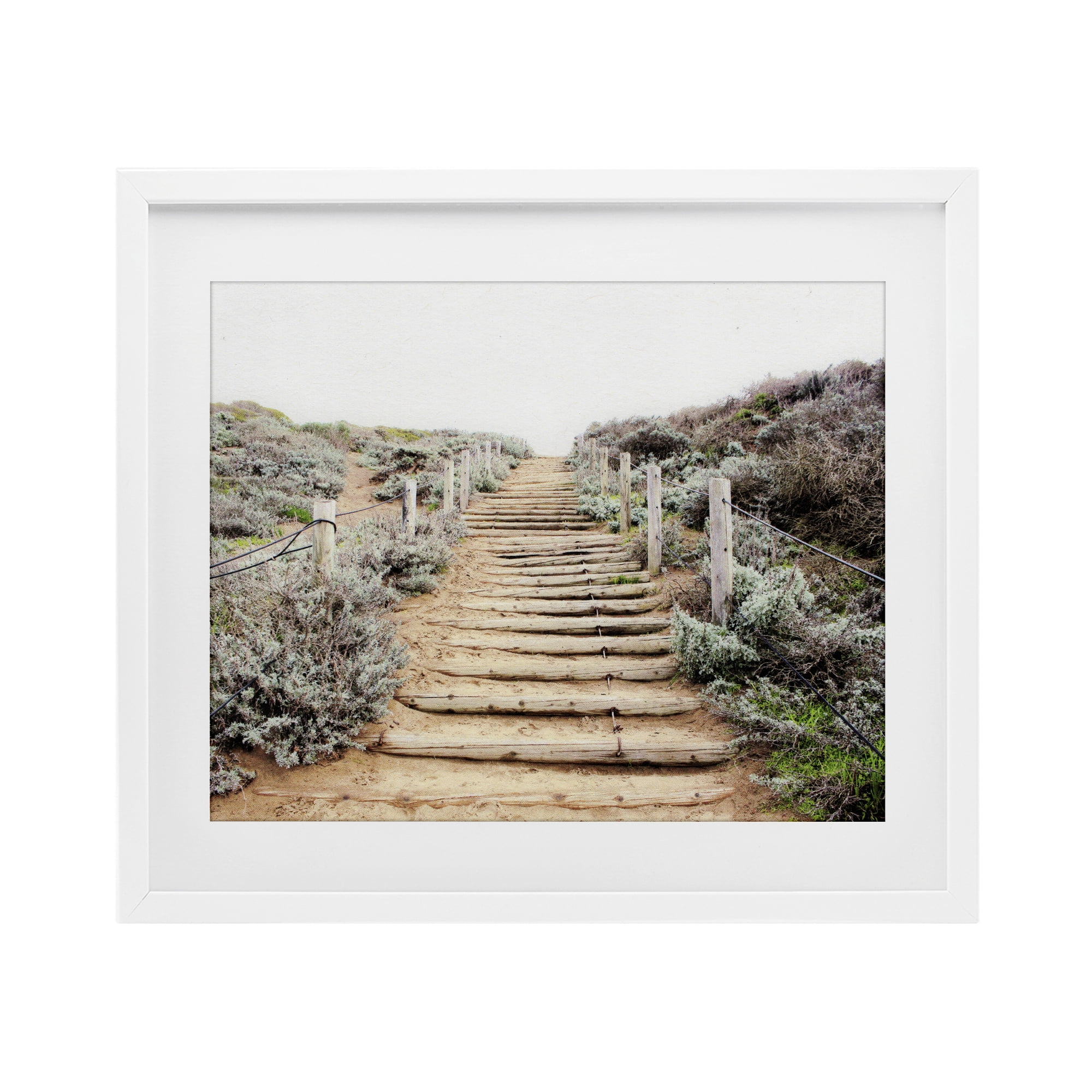Wooden Stairway to Heaven White Framed Print Under Glass, design by Leah Noel Art