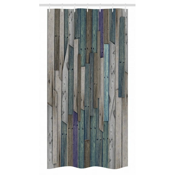 Wooden Stall Shower Curtain, Blue Grey Grunge Rustic Planks Barn House Wood and Nails Lodge Hardwood Graphic Print, Fabric Bathroom Set with Hooks, 36W X 72L Inches Long, Gray Blue, by Ambesonne