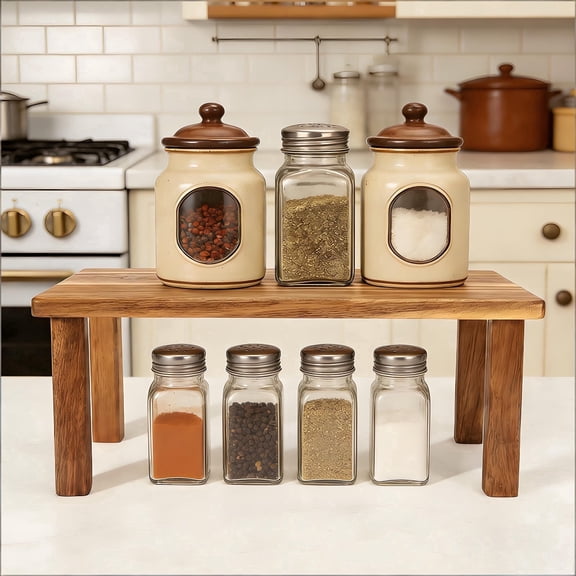 Kitchen Countertop Shelf Organizer, Wooden Desktop Storage Rack for Spices, Oil Bottles,Cabinet Countertop Storage Rack for Small Spaces, Rustic Wooden Display Stand for Kitchen Decor