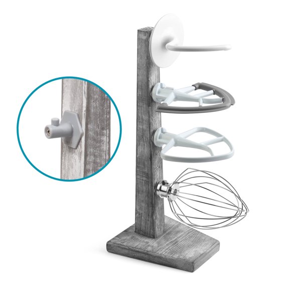Wooden Stand Mixer Attachment Holder, Compatible with Kitchenaid Stand Mixer Attachments for Space-saving, Grey