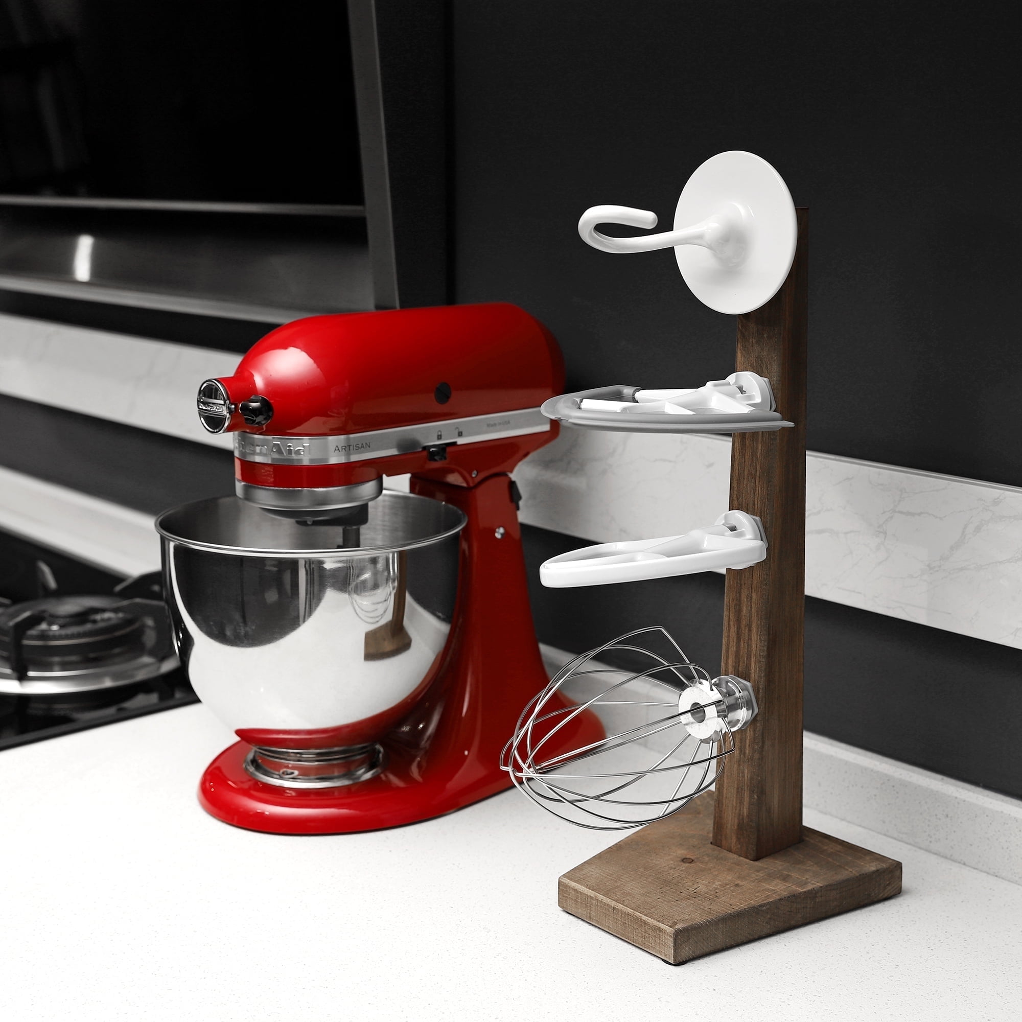Wooden Stand Mixer Attachment Holder, Compatible with Kitchenaid Stand Mixer Attachments for Space-saving,Walnut