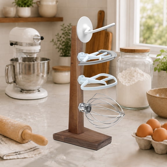 Bekitchen Wooden Stand Mixer Attachment Holder, Compatible with KitchenAid Stand Mixers, Walnut