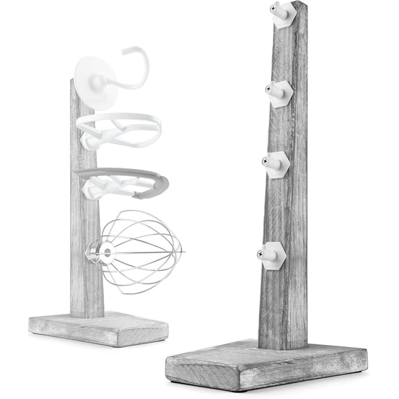 Wooden Stand Mixer Attachment Holder with 4 Hangers | Countertop Storage Organizer, Compatible with KitchenAid Mixer Accessories
