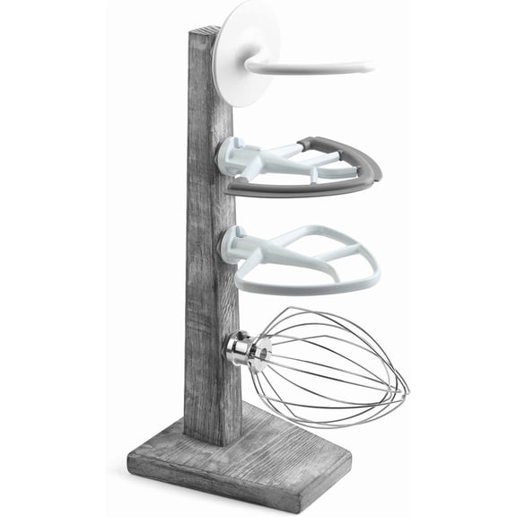 Wooden Stand Mixer Attachment Holder with 4 Hangers | Countertop Storage Organizer, Compatible with KitchenAid Mixer Attachments