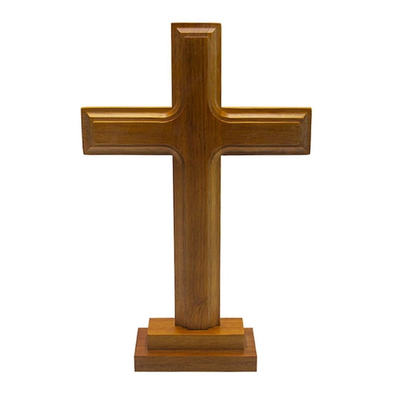 Wooden Standing Cross Decor Altar Cross With Stand Double-sided Display Table Cross For Home Chapel Church Decor