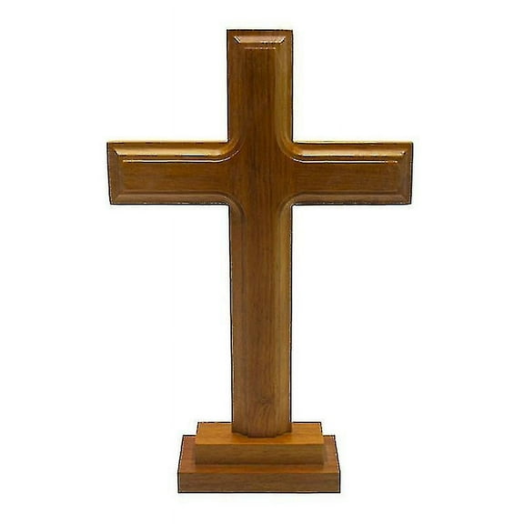 Wooden Standing Cross Decor Altar Cross With Stand Double-sided Table Cross Gift