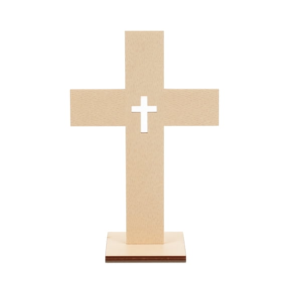 Wooden Standing Cross Decor Small Beechwood for Home Easter Table