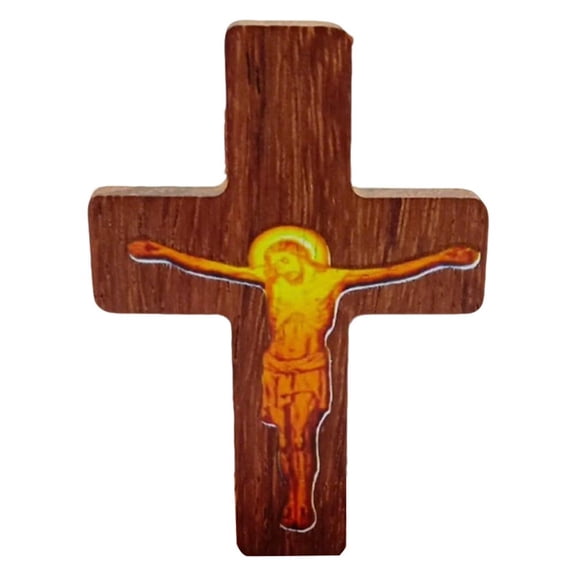 Wooden Standing Cross Statue,Religious Wooden Pocket Crosses,Hand-Carved Stress Deco Cross with Prayer Base For Table Relief