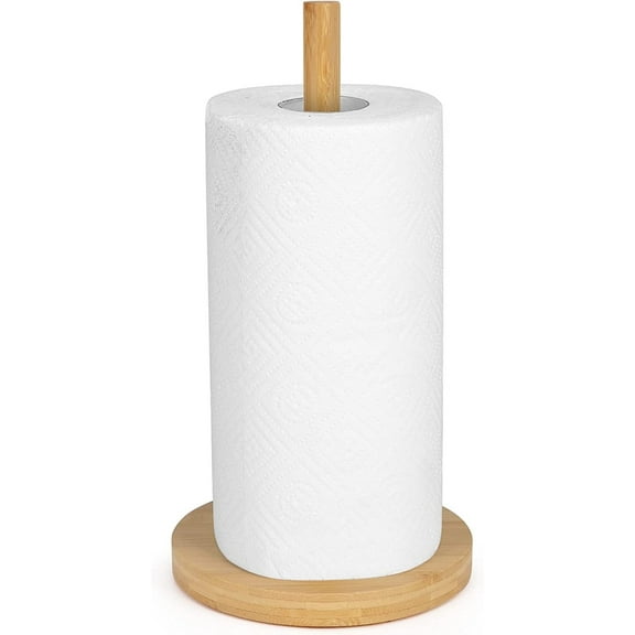 Wooden Standing Paper Towel Holder, Happon Wood Reel Tissue Holder Rack Countertop Wooden Paper Roll Holder for Kitchen Living Bedroom Home Decoration