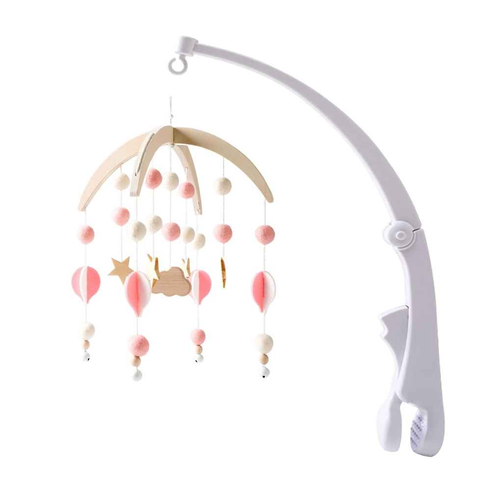 Wooden Star Baby Crib Mobile, Rotating Hanging Bed Bell Wind Chime for Newborn Sleep Soothing and Nursery Decoration, Natural Wood Baby Mobile in Pink, Blue, or Gray