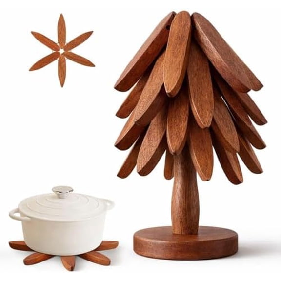 Wooden Star-Shaped Trivet, Natural Wood Pot & Pan Protector, Heat-Resistant Kitchen Hot Pads, Stylish Wooden Coasters for Table & Countertop Protection (Dark Brown)