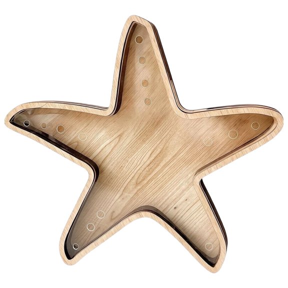 Wooden Starfish Seashell Display Box with Clear Window for Coastal Keepsakes and Sea Glass