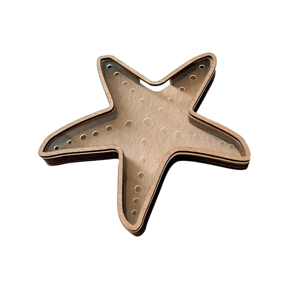 Wooden Starfish Shell Display Box, Sea Display Wooden Holder with Acrylic Panel Storage for Mini Sea Glass Small Tooth Seashell Home Birthday