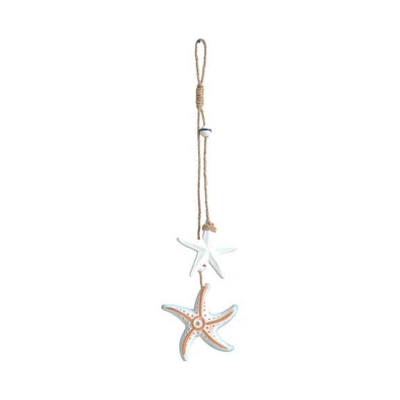 Wooden Starfish Wall Decor Boho Coastal Hanging Ornament Natural Jute Rope Beach House Bathroom Porch Entryway Nautical Accent Rustic Mediterranean Home Decoration