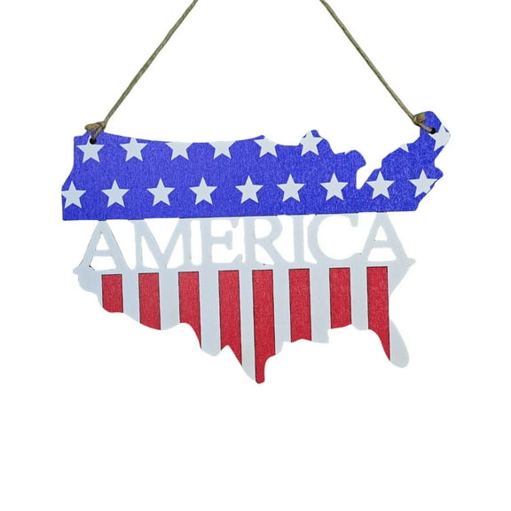 Wooden Stars And Strips USA Map Wall Decor, 984" Red Wood Fiber Patriotic Sign, Vintage Independence Day Home & Porch Decoration, Easy to Hang Wall Art