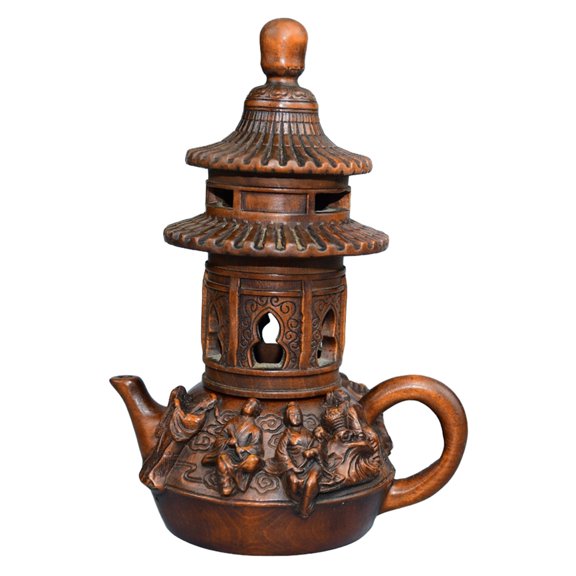 Wooden Statues For Home Decor Carved Oriental Pagoda Screen Figure Good Fortune Prosperity Joy Auspiciousness Success Merriment