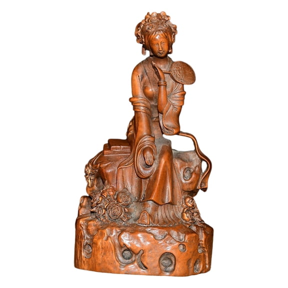 Wooden Statues For Home Decor Figurine Carved Lady Fan Graceful Gentleness Elegance Serenity Harmony Poise Virtue Refinement