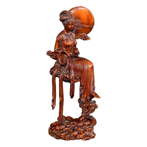 Wooden Statues Sculpture Figurine Chinese Lunar Statue Carved Purity Radiance Enchantment Luminance Gracefulness Serenity