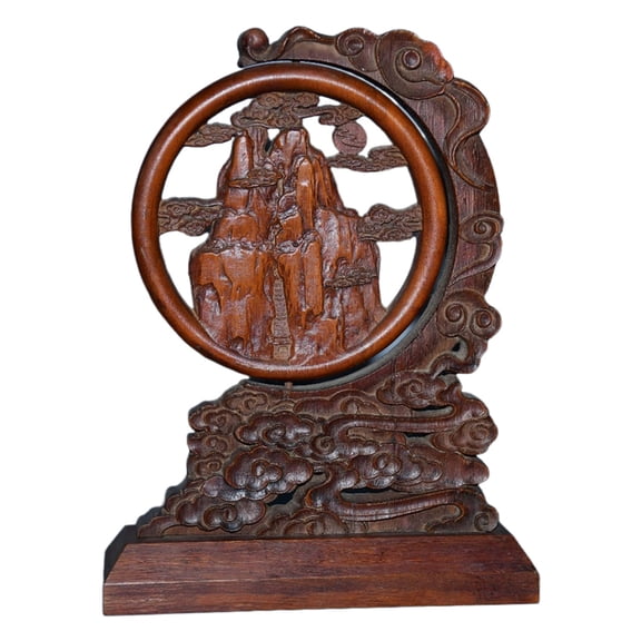 Wooden Statues Sculpture Hand Carved Mountain Screen Chinese Oriental Traditional Tabletop Decor Art Token Deco Desk Intricate